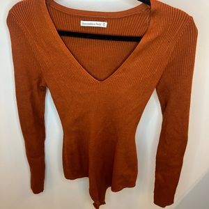 ABERCROMBIE & FITCH Burnt Orange Cozy Knit Ribbed Bodysuit Size M